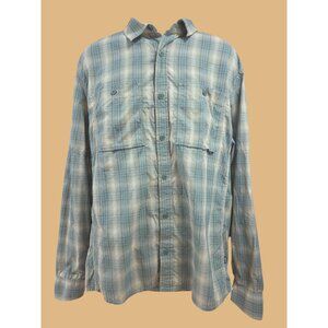 REI Co-Op Mens Plaid Button-Up Shirt Large Tall Green/Beige 100% Nylon